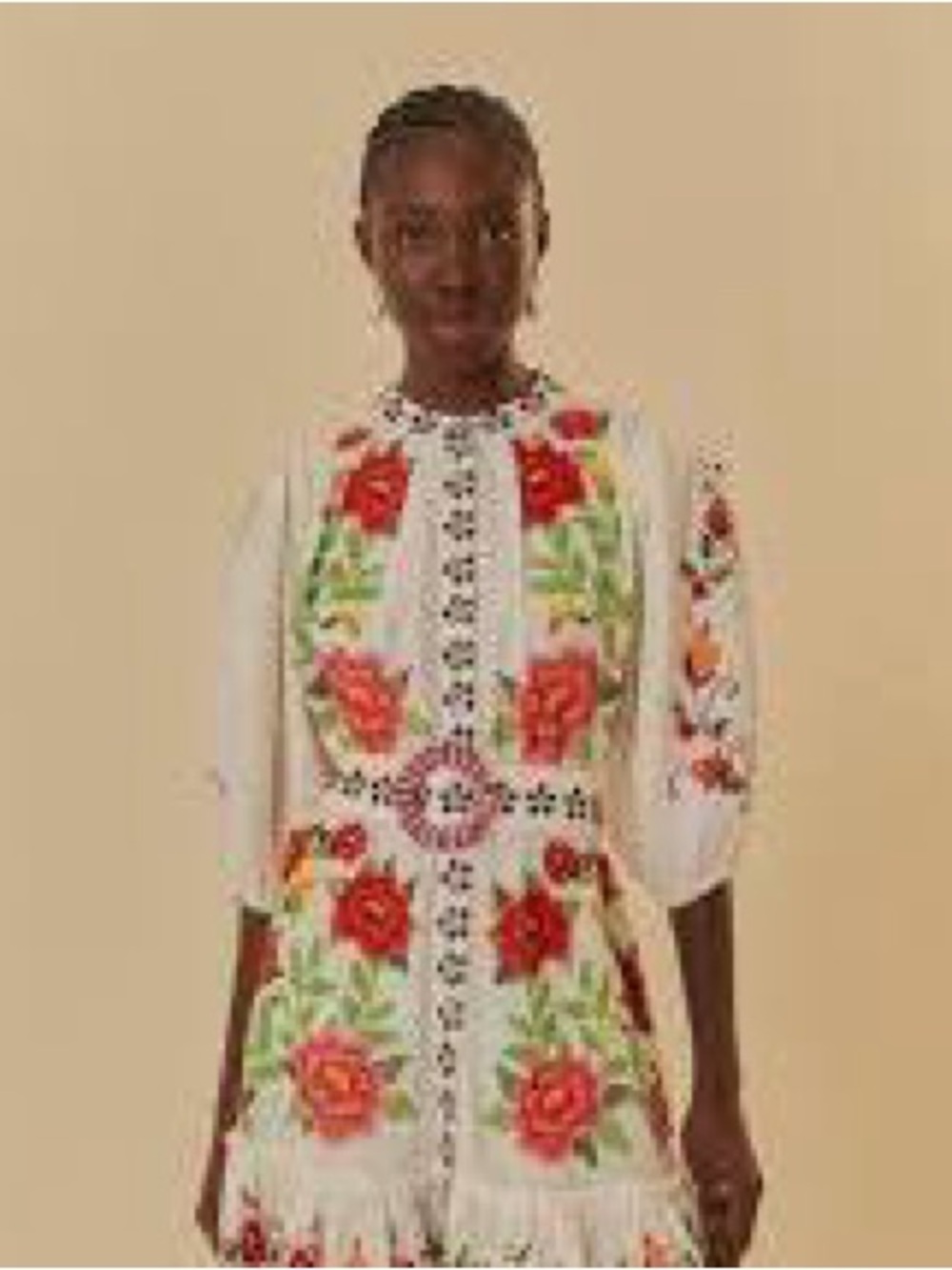 FARM Rio White Dress with Red & Pink Floral Embroidery - Picture 2 of 3